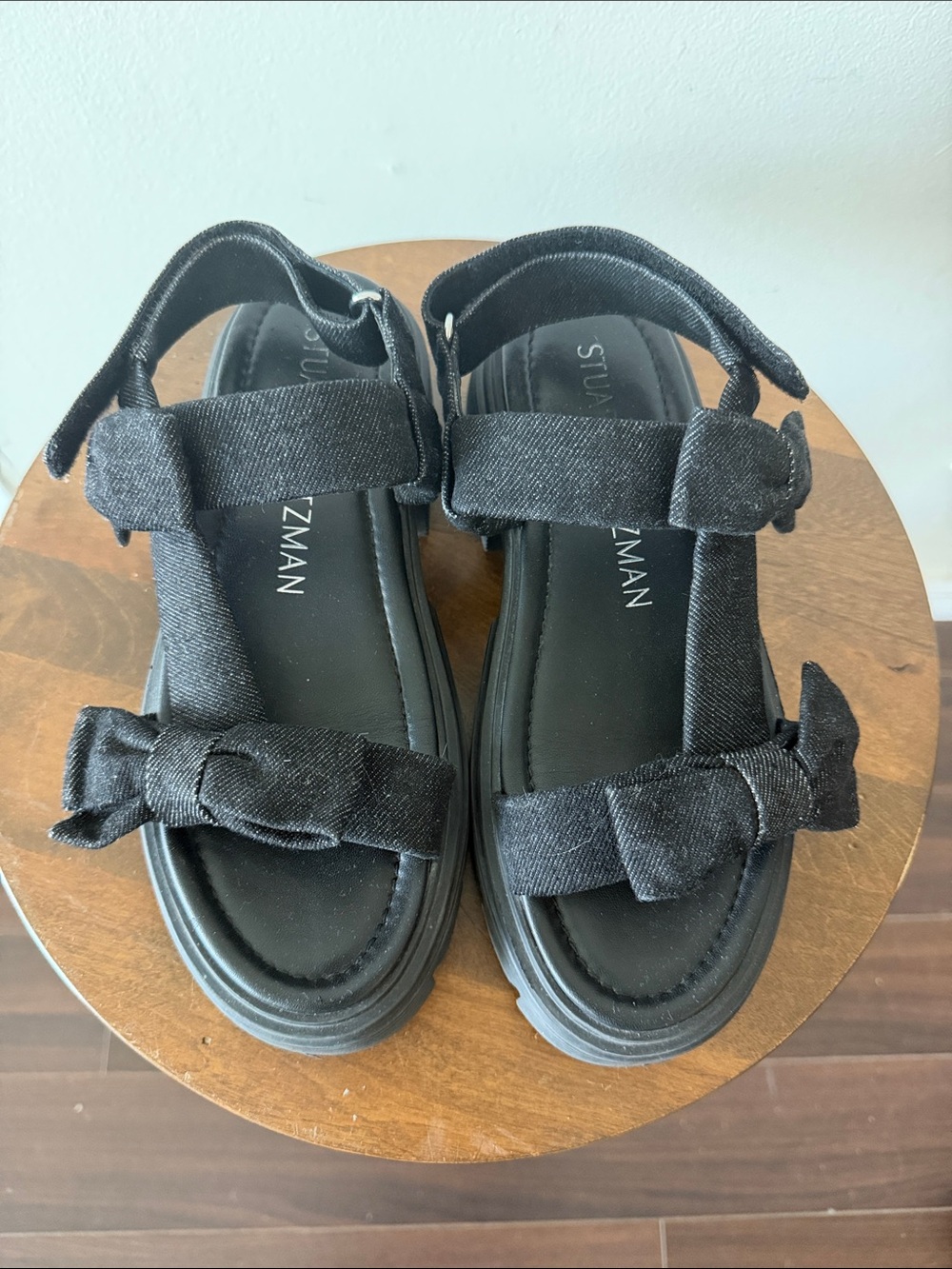 Stuart Weitzman Black Bow Strap Sandals with Velcro
